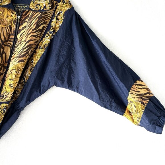 EAST WEST Womens M Vintage Windbreaker Jacket Blue Gold Drawstring Waist 80s 90s - Picture 5 of 13